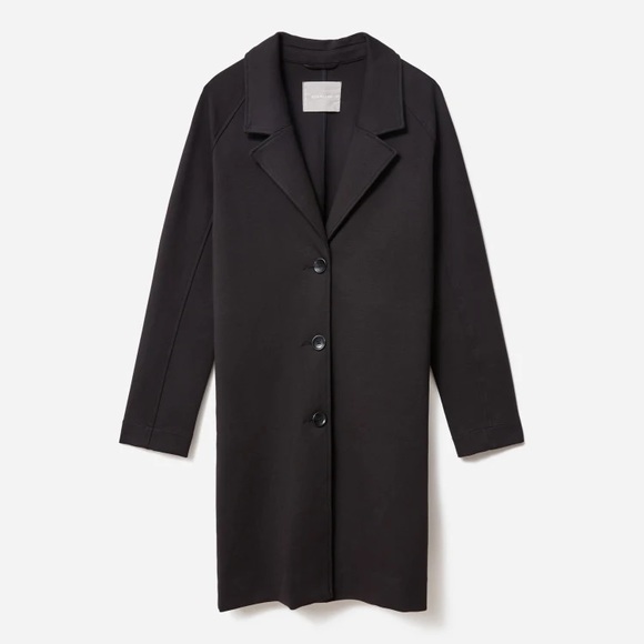 EVERLANE The Dream Coat Long in Black Long Sleeve Button Front Pockets Small NEW